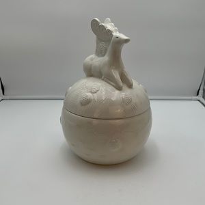 WOOLRICH WINTER WHITE HAND PAINTED REINDEER COOKIE JAR